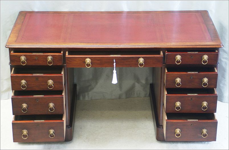2070 Antique Victorian Walnut Pedestal Desk (5)